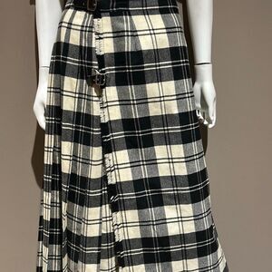 Vintage Kinloch Anderson Plaid Maxi Kilt Skirt Black and Ivory Plaid.